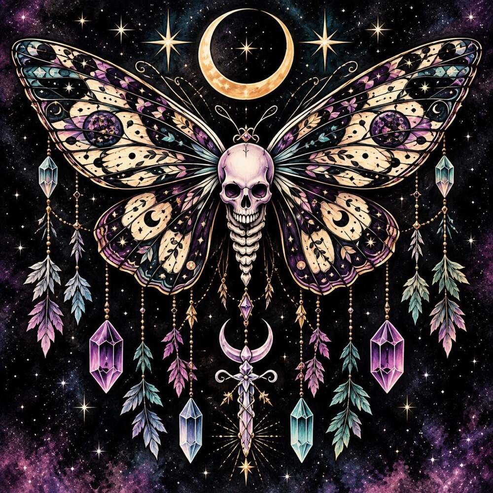8 X 8 Framed Celestial Skull Moth 079 B